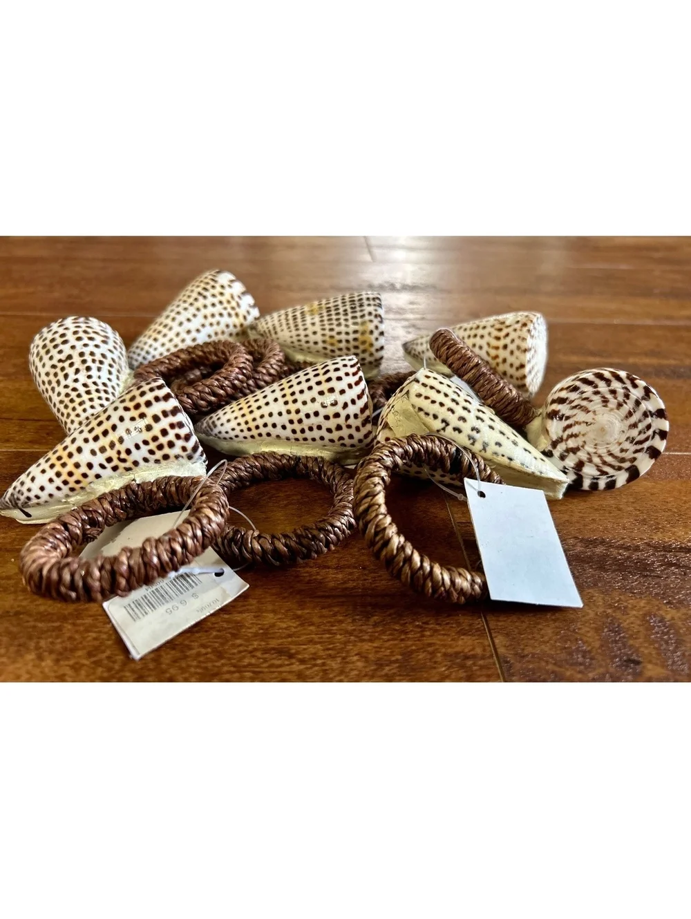Natural Shell Napkin Rings Set of 8 with Brown Woven Rings